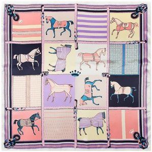 equestrian horse silky feeling polyester 90x90cm scarf, purse, hair accesory